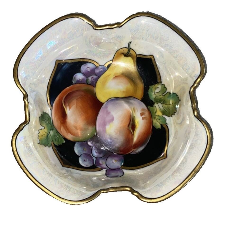 Vintage NORITAKE JAPAN Dish Bowl Hand Fruit Trinket Gold Trimmed